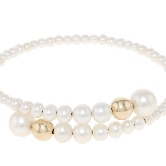 Independent Jewelry - Cultured Freshwater Pearl, Genuine 14k Yellow Gold Flex Bypass Bracelet